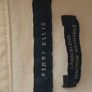 Perry Ellis White Linen Roll Tab Shirt